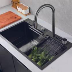 Chậu rửa Inox liền vòi xả thác thông minh 1 hộc GOLICAA GA-7546LV