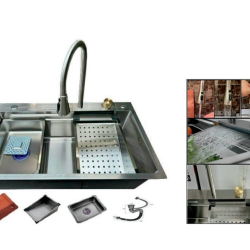 CHẬU RỬA CHÉN BÁT 1 HỘC VÒI ÂM LIỀN CHẬU XẢ THÁC GOLICAA GA-7846DVI