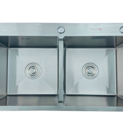 CHẬU RỬA CHÉN BÁT 2 HỘC ĐỀU HANDMADE GOLICAA GC-8545 SUS 304