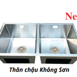 CHẬU RỬA CHÉN BÁT 2 HỘC ĐỀU ÂM BÀN KHÔNG SƠN HANDMADE GC-8346AKS SUS 304