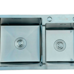 CHẬU RỬA CHÉN BÁT 2 HỘC LỆCH HANDMADE GC-7843L SUS 304